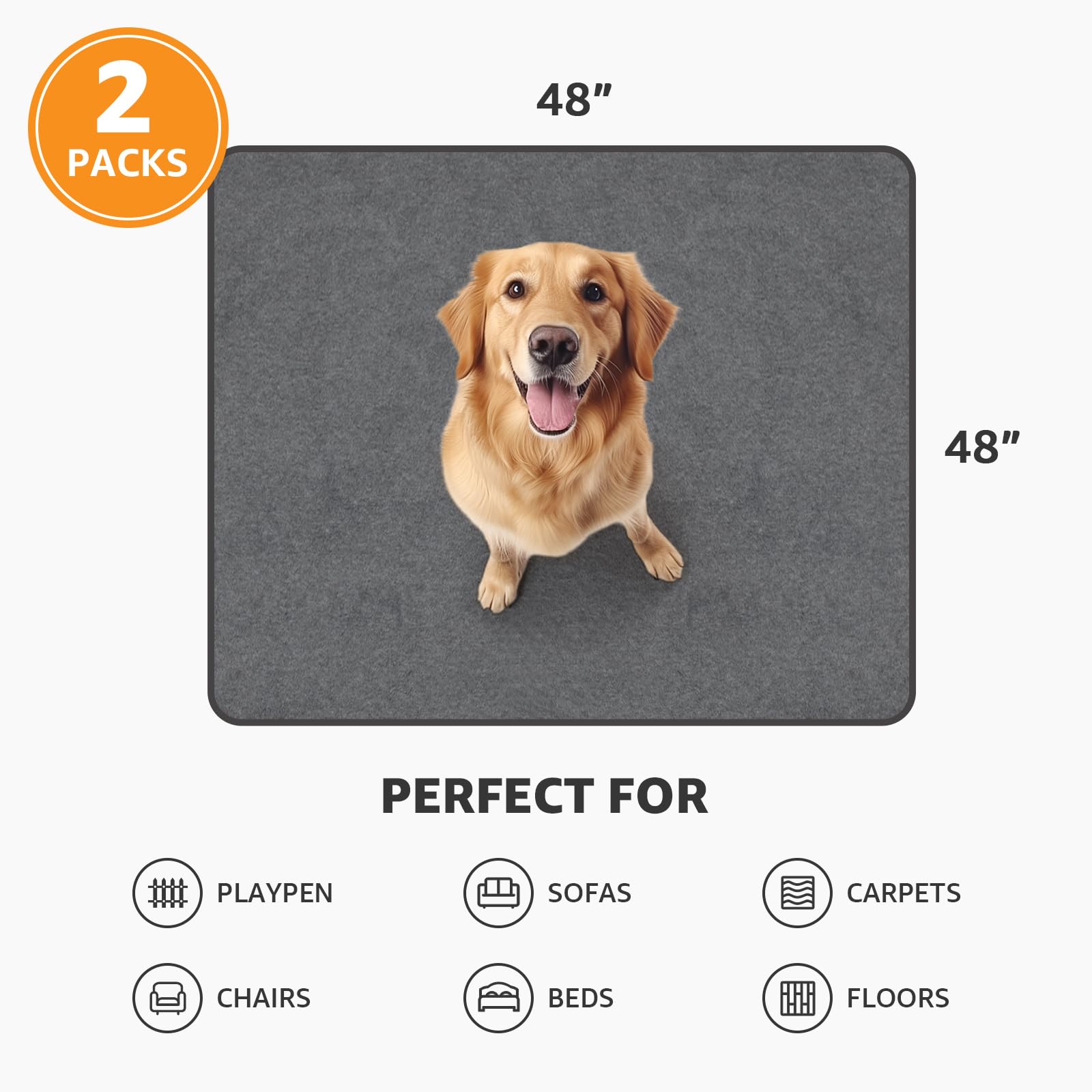PICK FOR LIFE Washable Dog Pee Pads, 48x48 Reusable Puppy Crate