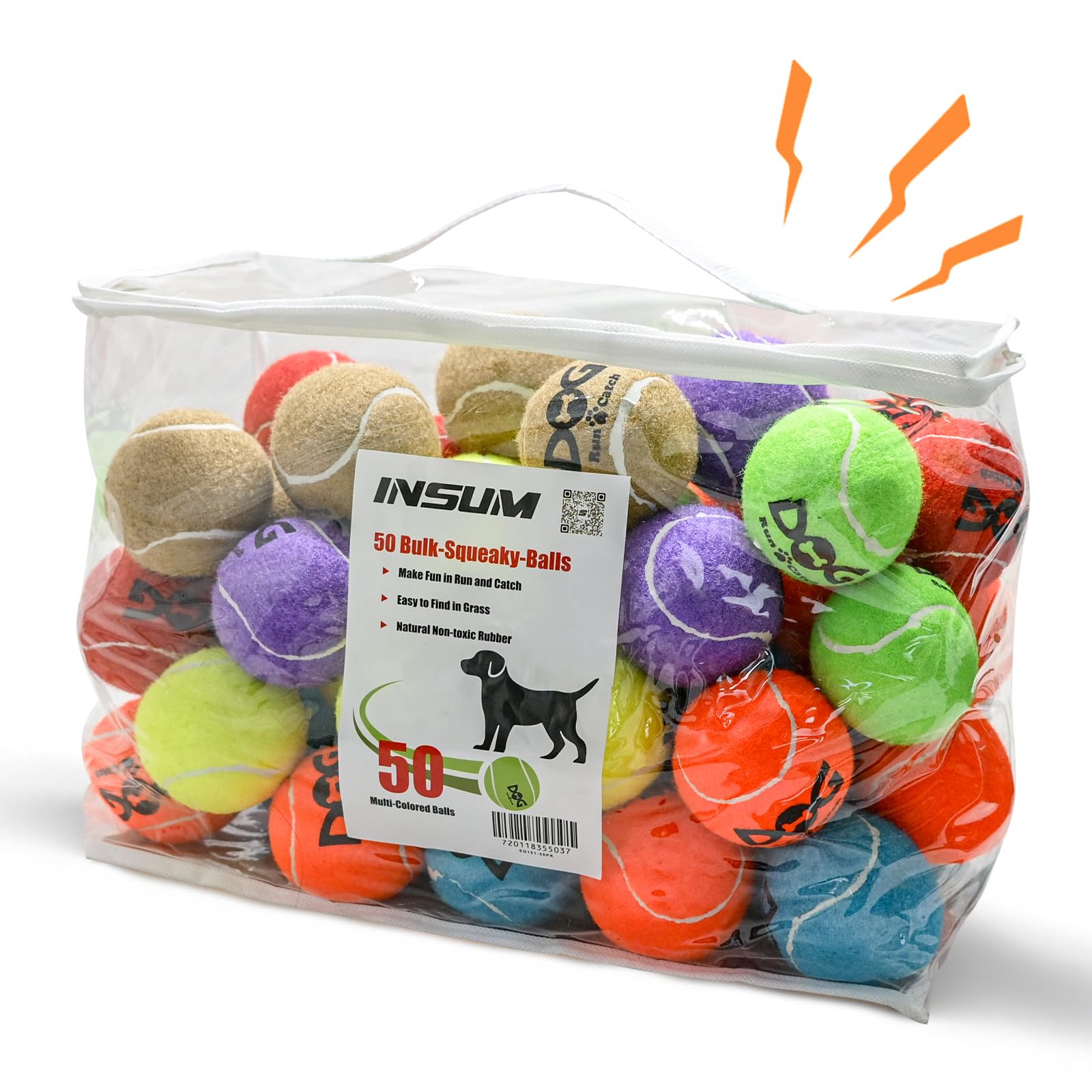 INSUM Squeaky Tennis Balls for Dogs Bulk 50 Pack 2.5'' Durable Balls