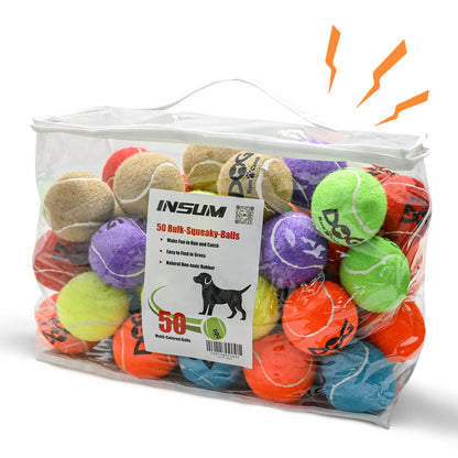 INSUM Squeaky Tennis Balls for Dogs Bulk 50 Pack 2.5'' Durable Balls