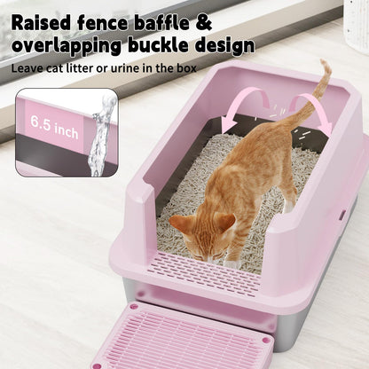 RIZZARI Large Cat Litter Box: Heavy-Duty 304 Stainless Steel Litter