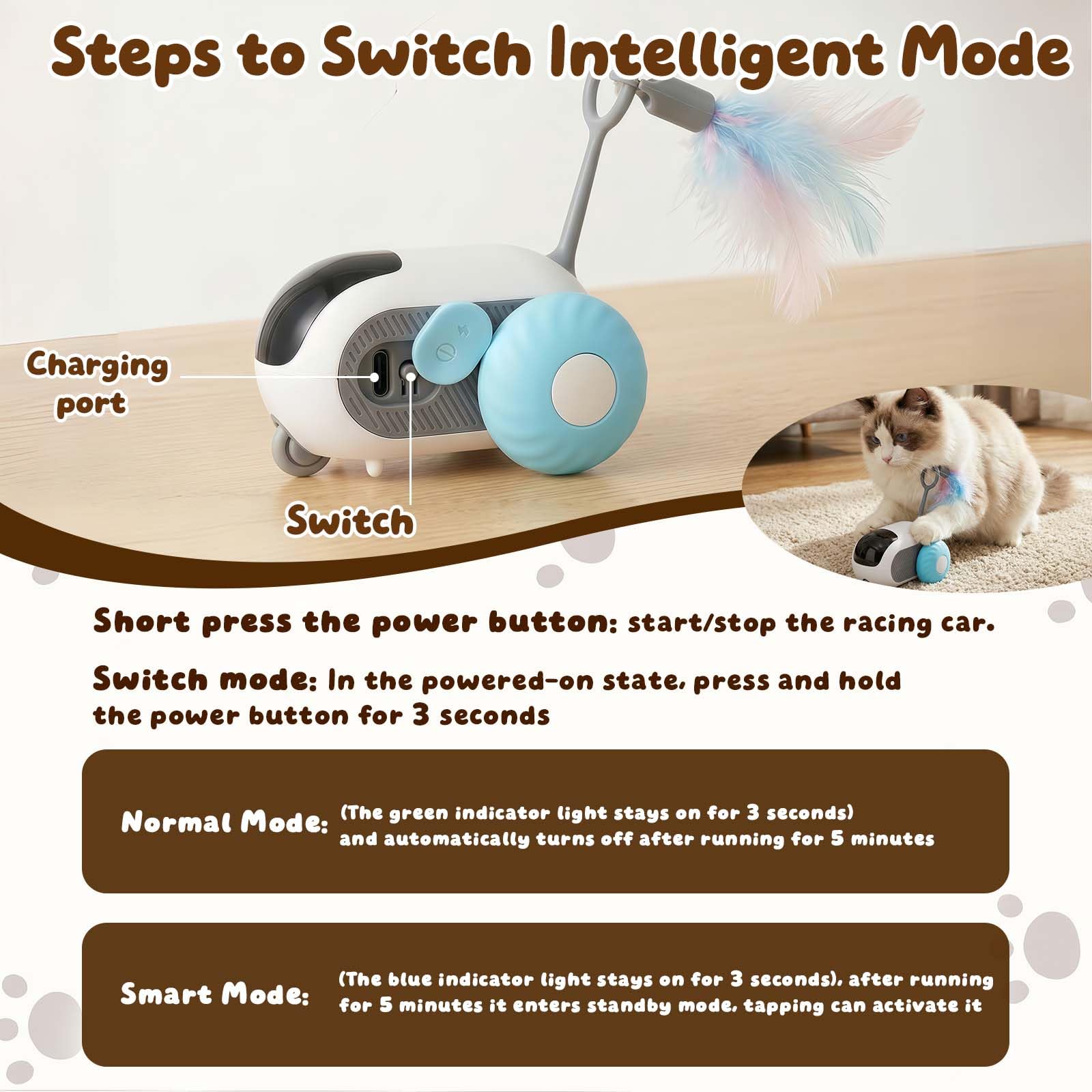 SDWUBQ Interactive cat Toy, Rechargeable, Automatic Moving Kitten Toy