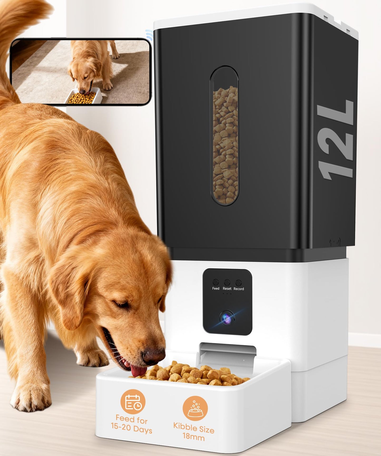 Large Breed Automatic Dog Feeder: /50 Cups with HD 1080P Camera Feeder