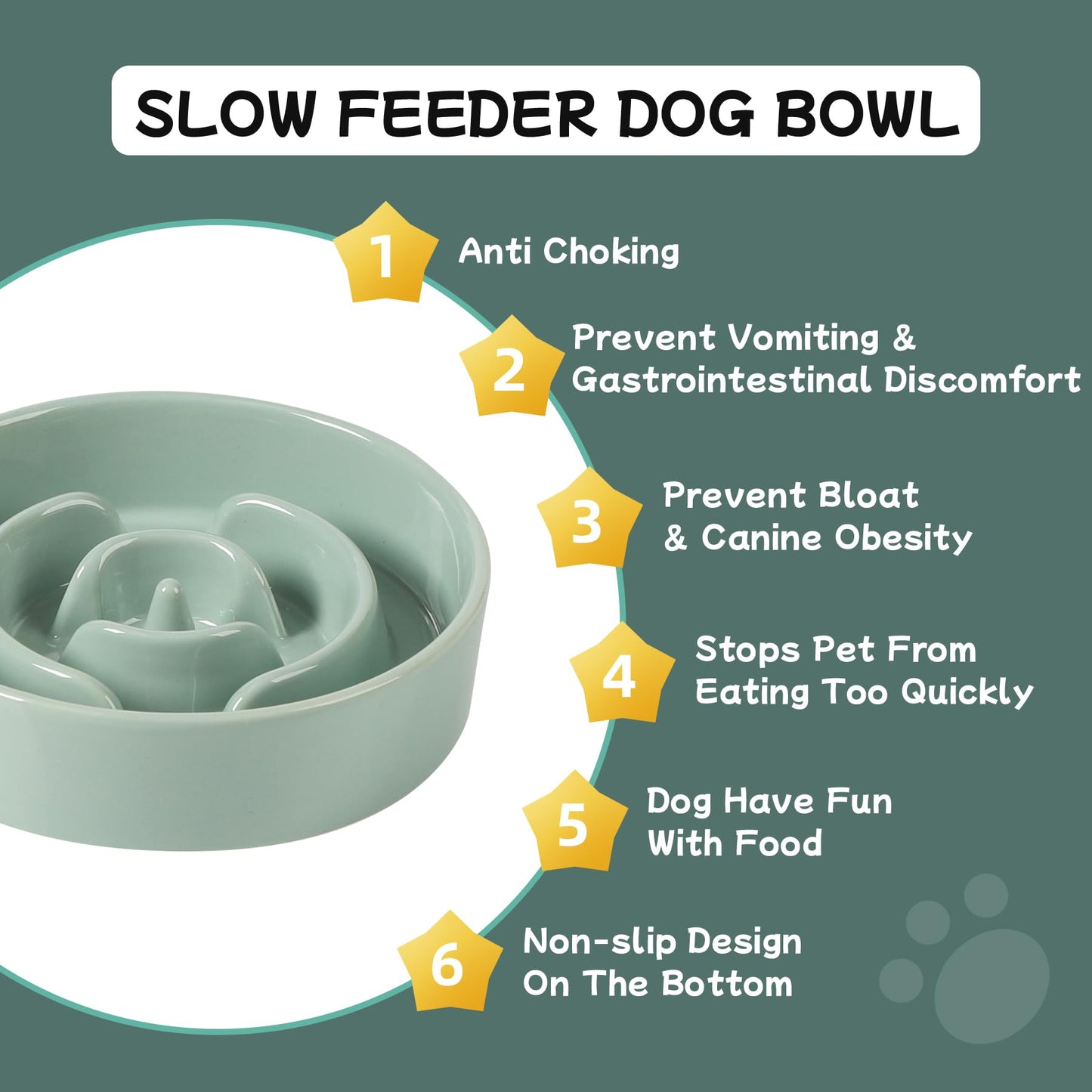 Havniva Ceramic 0.9 Cup Dog Bowl Slow Feeder for Small Dog, Pet Puzzle