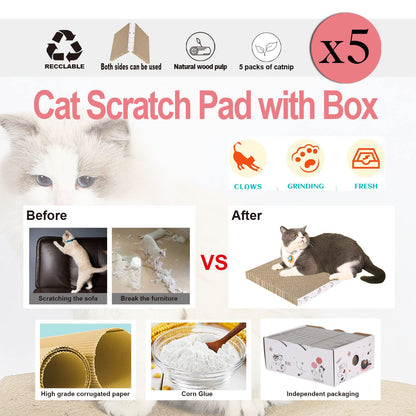 5 Packs in 1 Cat Scratch Pad with Box, Cat Scratcher