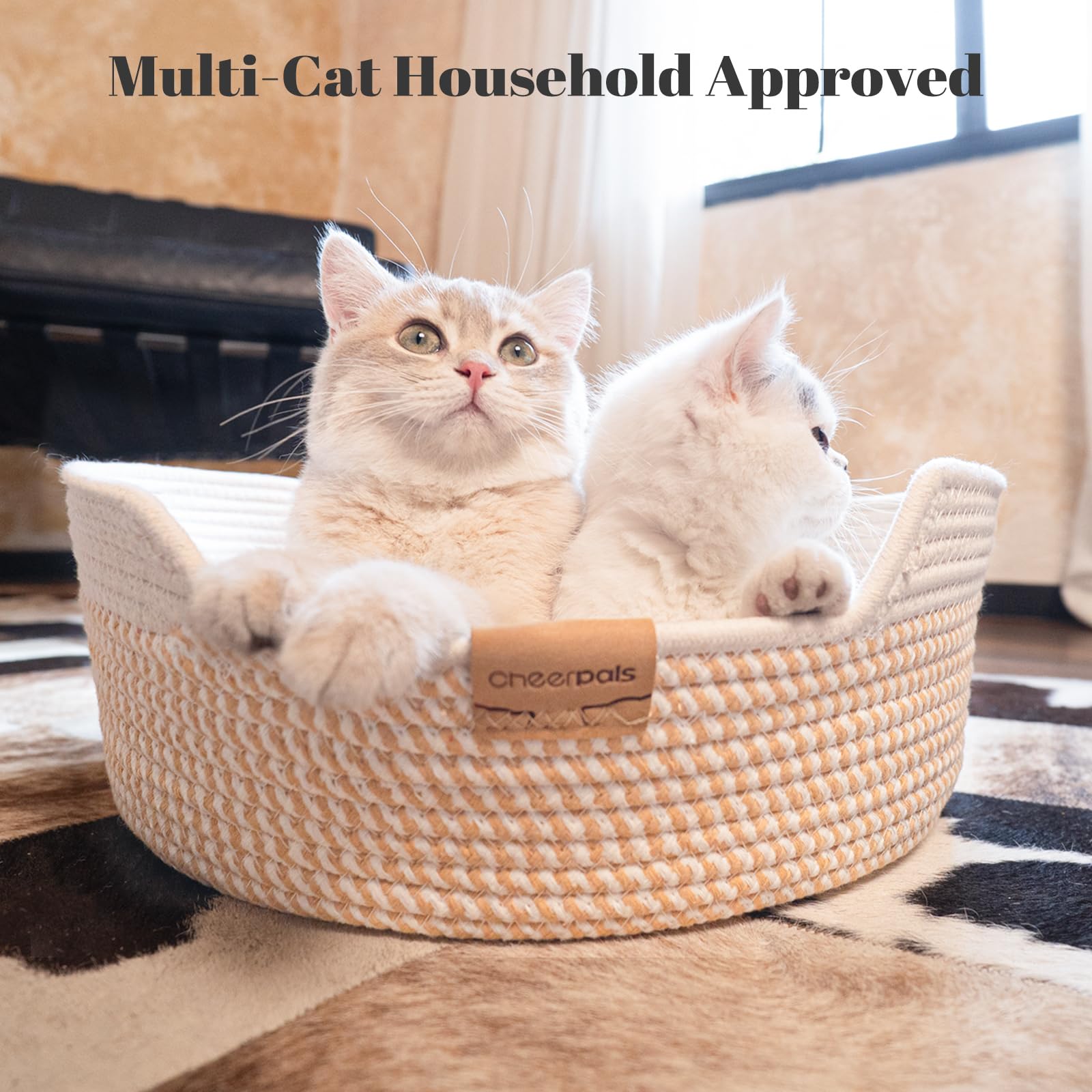CHEERHOME PETS Cat Bed Basket with Cushion, Cotton Rope Woven Pet Bed
