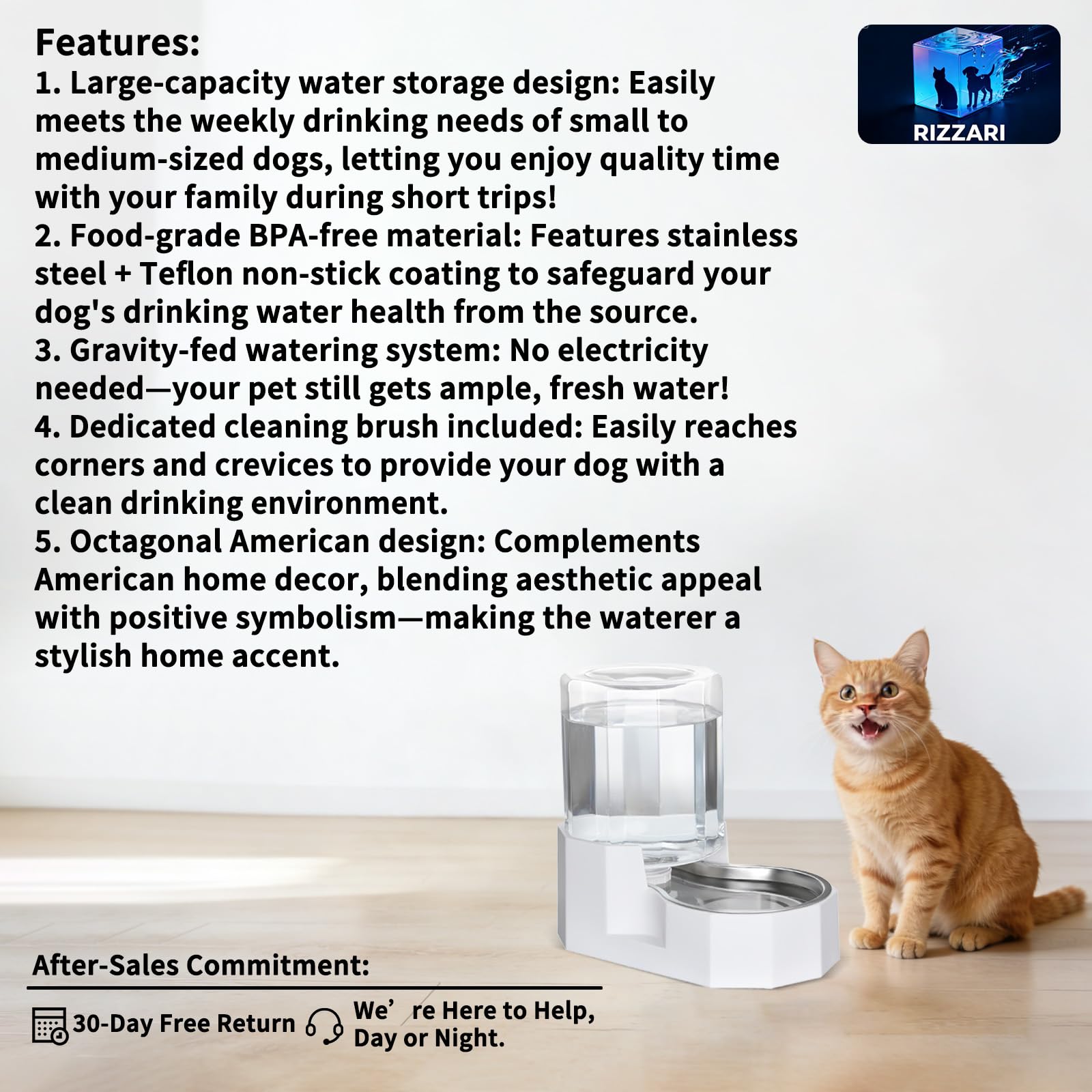 Sfozstra Large Dog Water Dispenser: Stainless Steel Gravity Cat Water