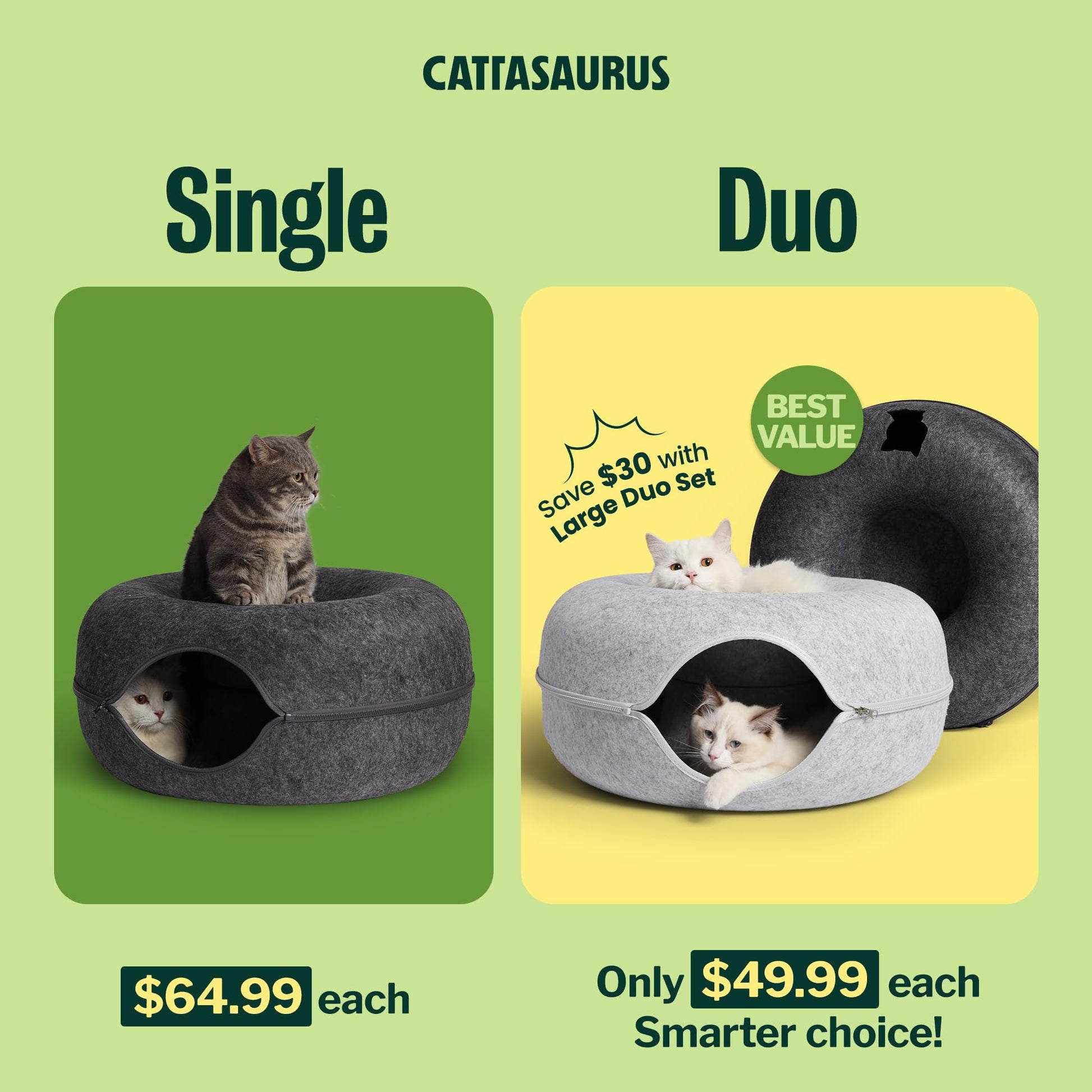 Cattasaurus Peekaboo Cat Cave Donut for Multiple Large Cats up to Bed