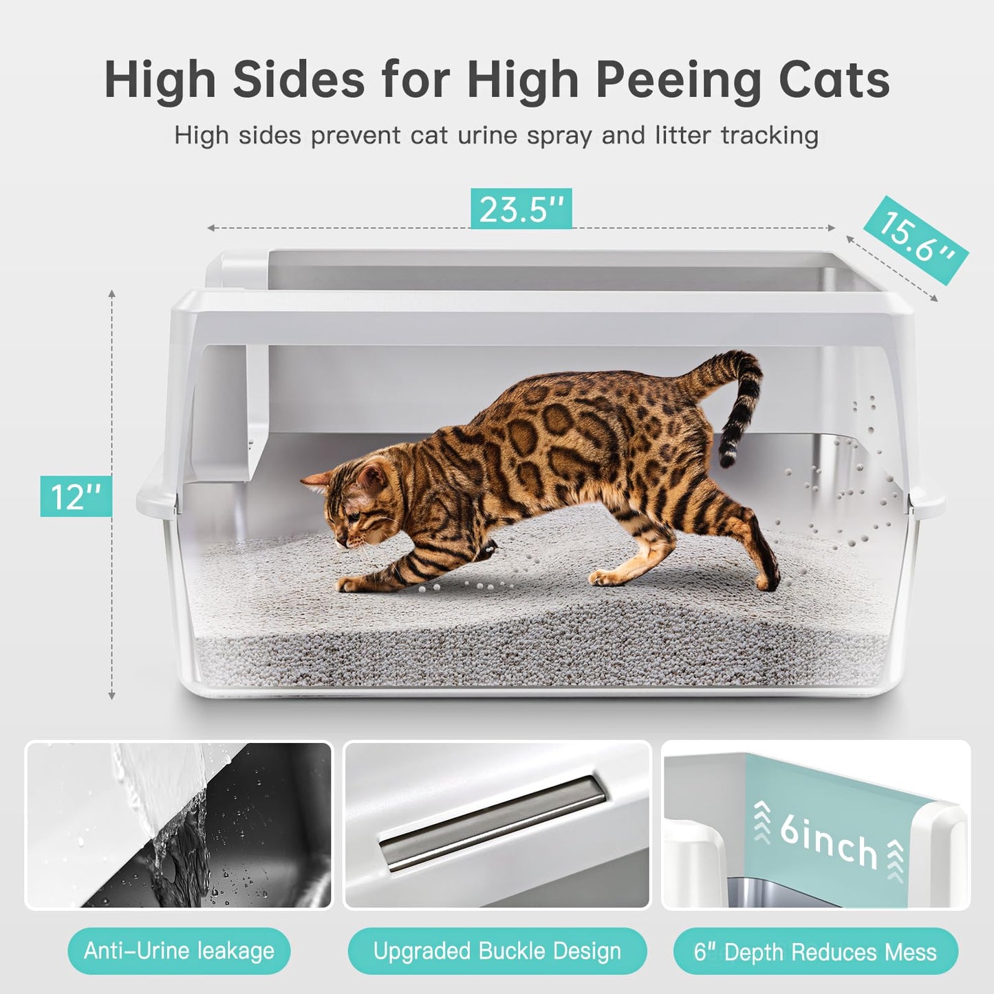 WoofiGo Stainless Steel Cat Litter Box with Lid, XL Metal Litter Box