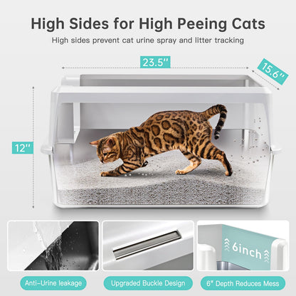 WoofiGo Stainless Steel Cat Litter Box with Lid, XL Metal Litter Box