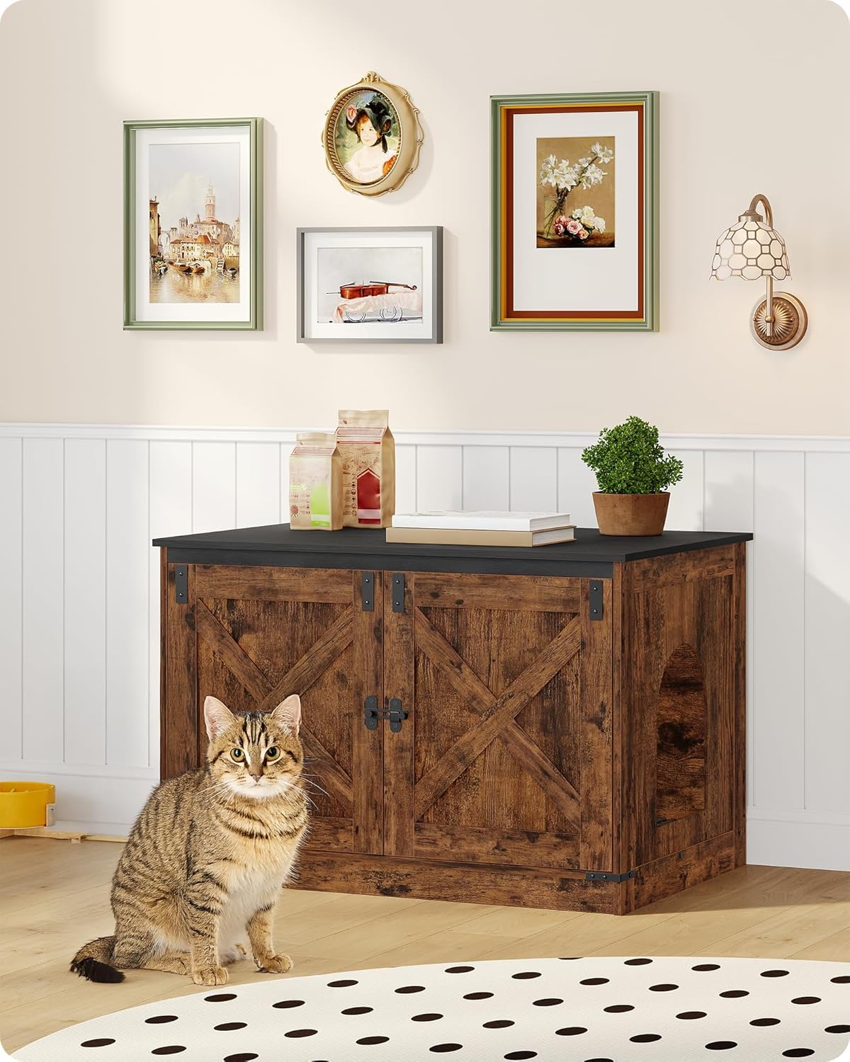 Hzuaneri Cat Litter Box Enclosure with Cushion, Hidden Litter House