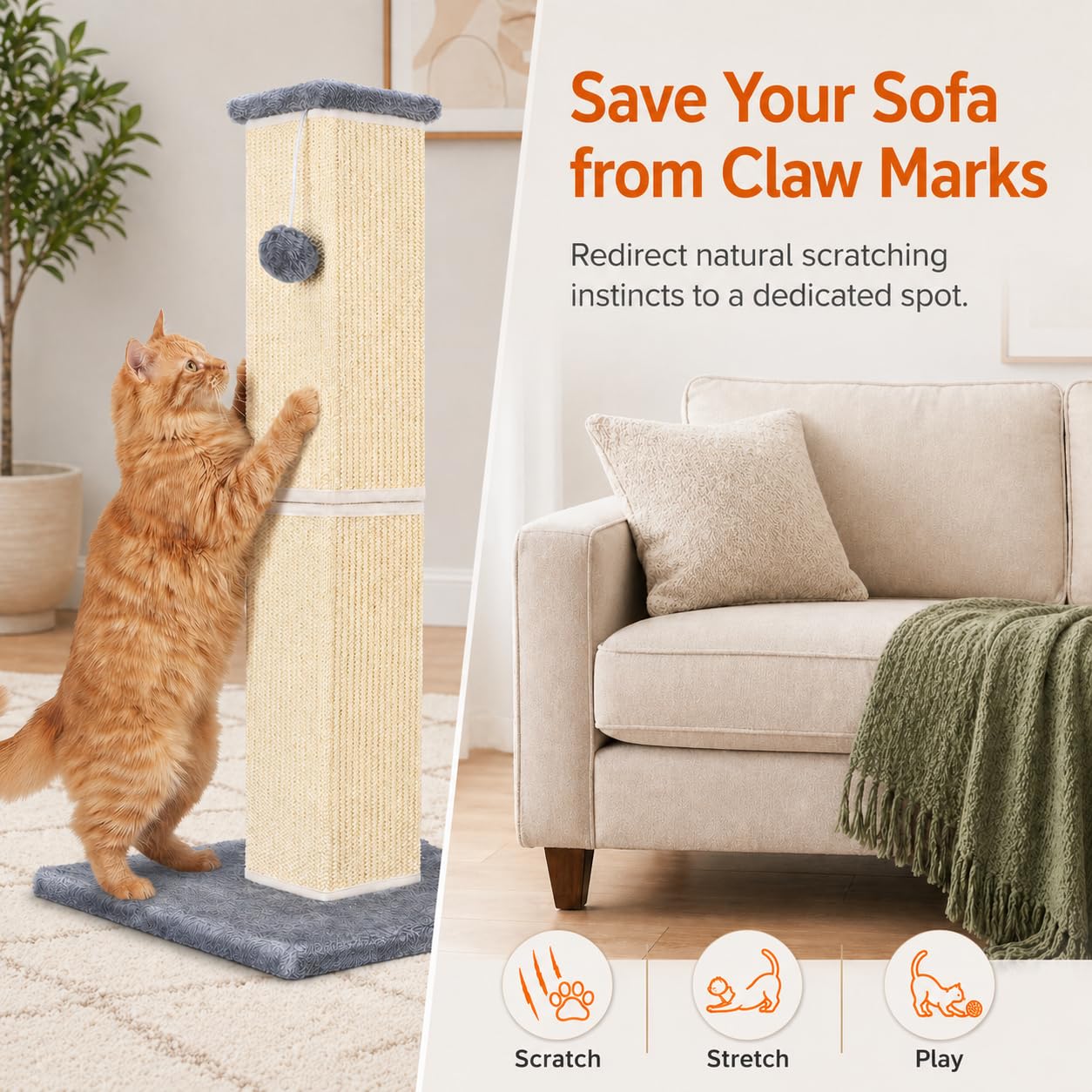 YULOYI 32" Tall Cat Scratching Post for Large Indoor Cats Scratcher
