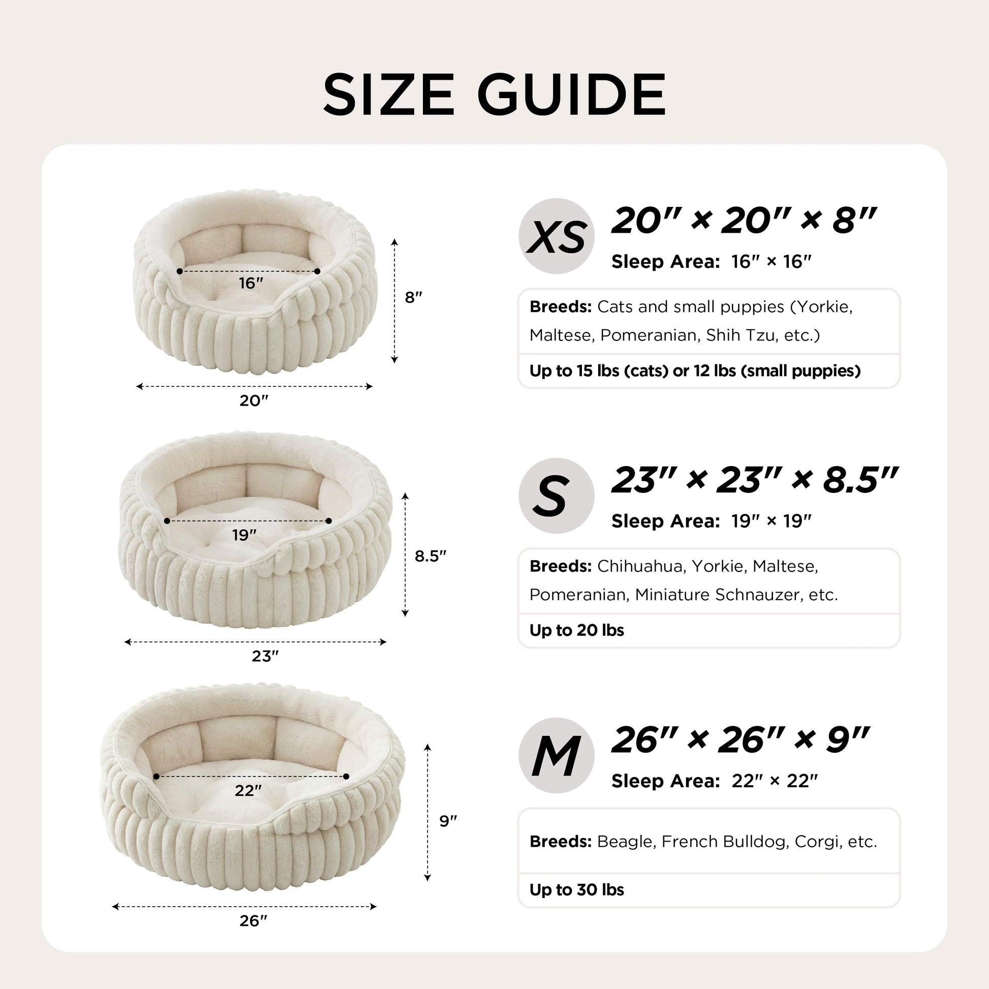 Bedsure ComfyFleece™ Cat Bed, Washable Round Cute Pet Beds for Bed