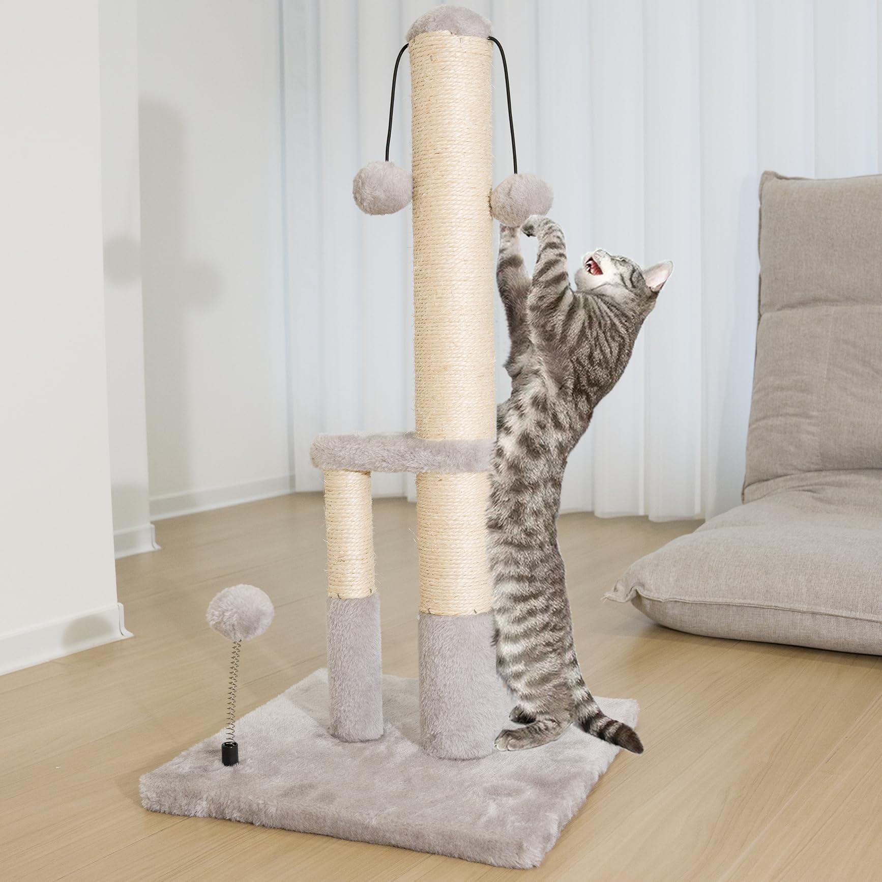 Dimaka Tall Cat Scratching Post, Double Lower Posts Extra Stable Posts