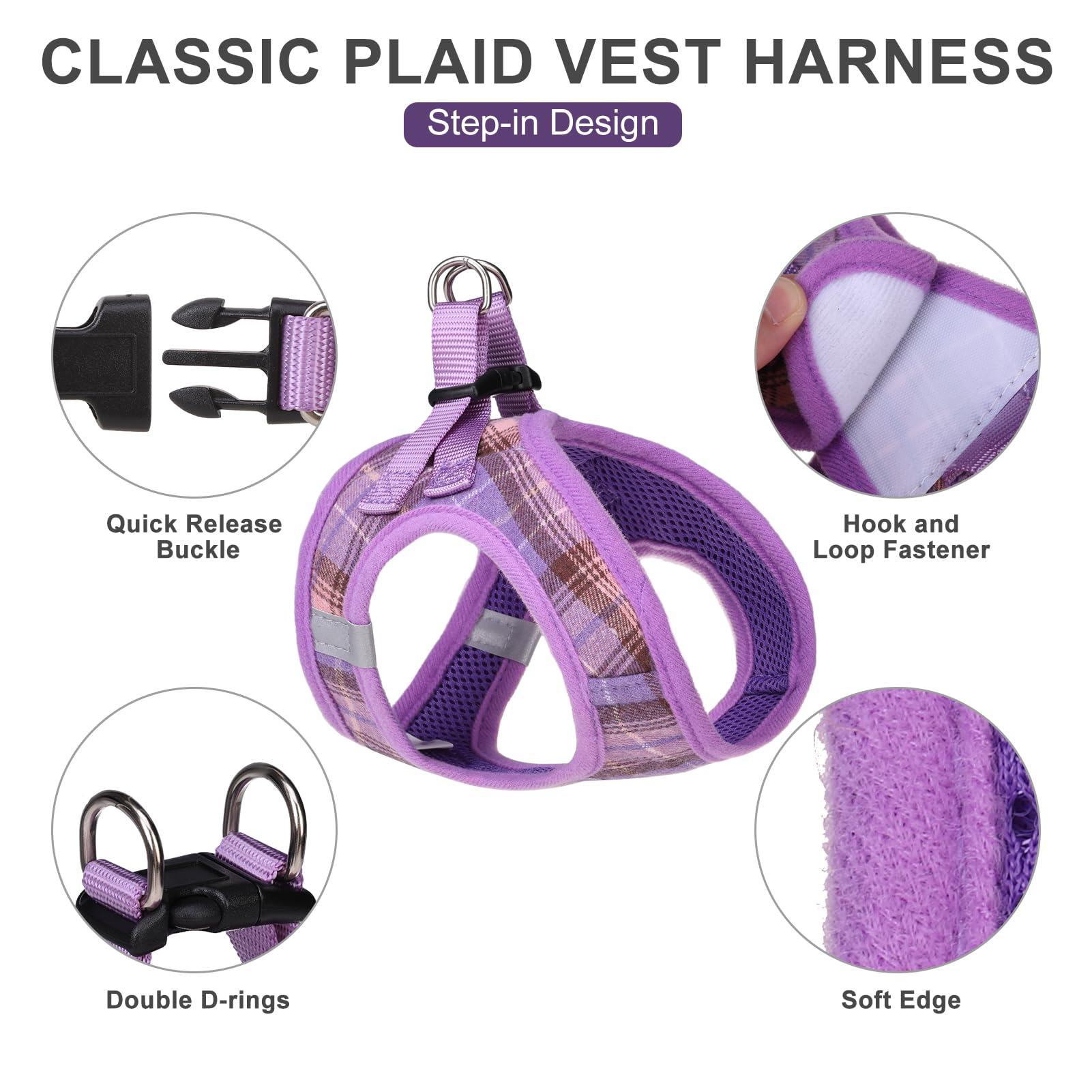 EXPAWLORER Classic Plaid Step-in Dog Harness with Adjustable Collar