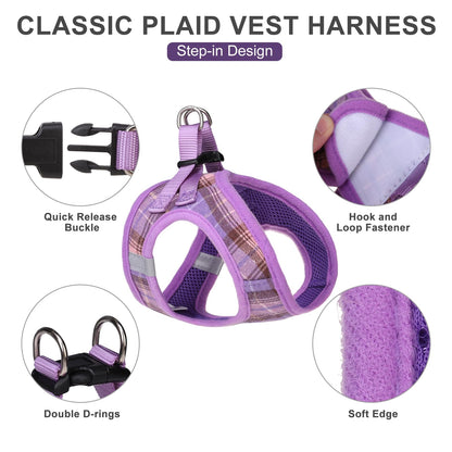 EXPAWLORER Classic Plaid Step-in Dog Harness with Adjustable Collar