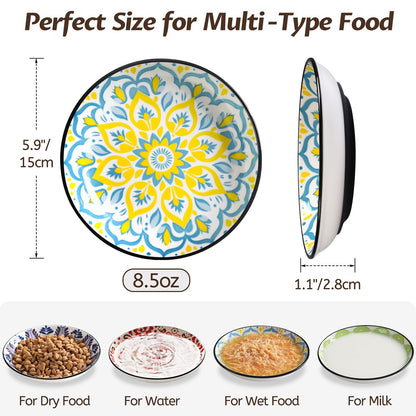 WROSWT Non-Slip Cat Bowl,Ceramic Cat Food Bowls with Silicone Set