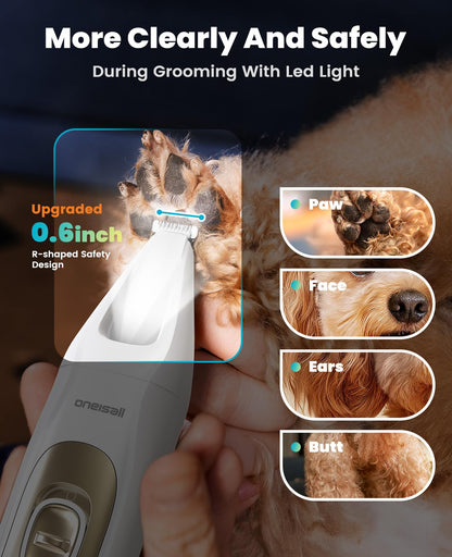oneisall Quiet Dog Grooming Kit 1, LED Dog Nail Grinder, Trimmer