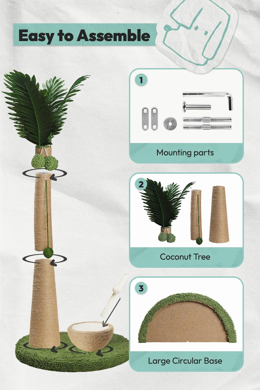 POMESEA 33" Tall Cat Scratching Post, Natural Jute Cat Scratcher Ball