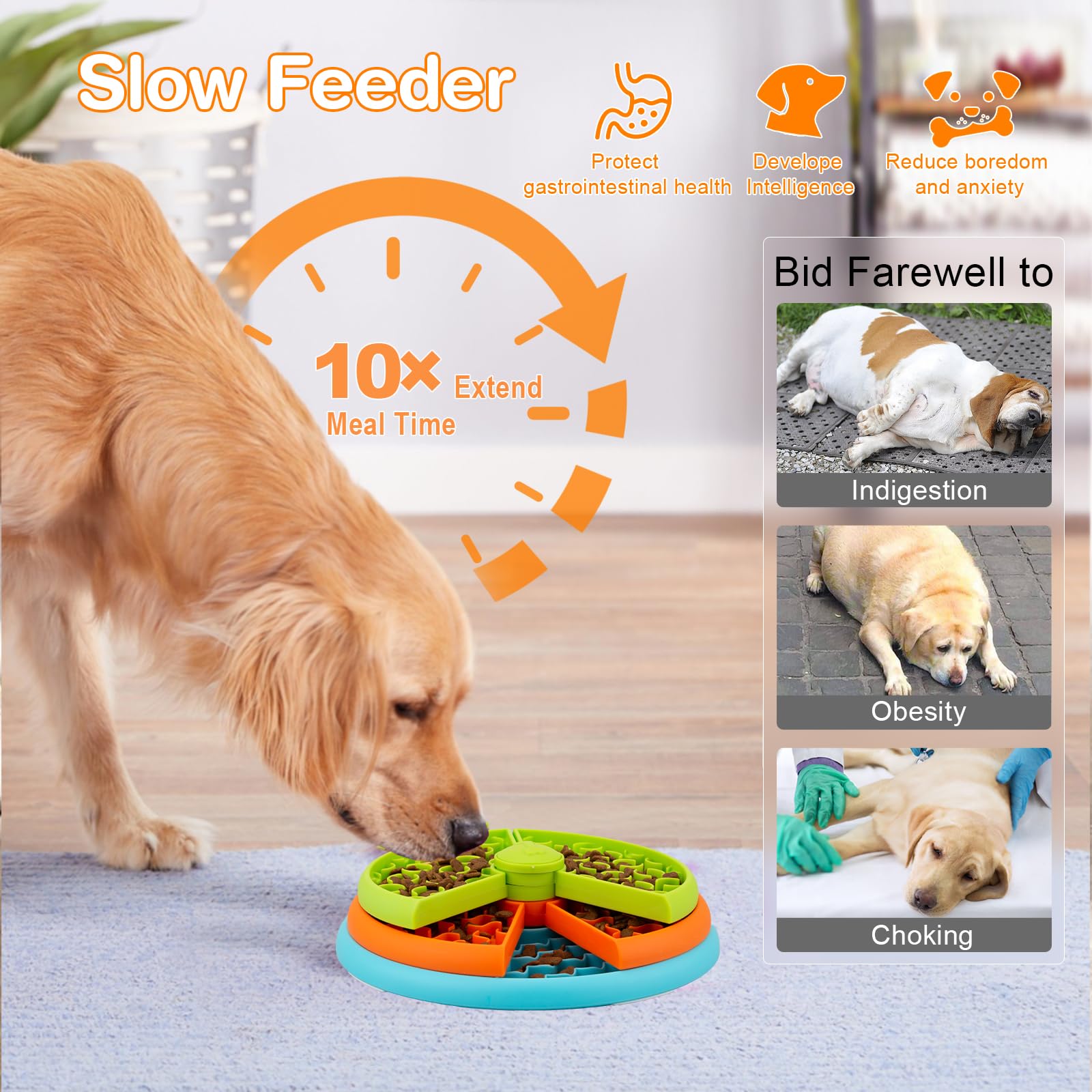 Slow Feeder Dog Bowl 3 Levels, Reduces Boredom and Anxiety, Puzzle