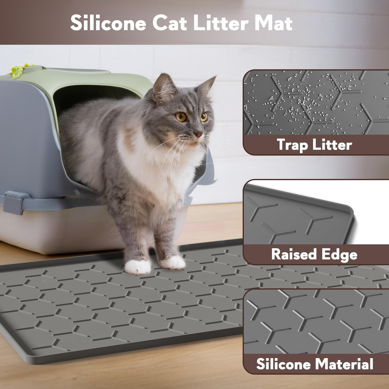 Garoopion Cat Litter Box Mat, Silicone Kitty Litter Mat, 24" X 16" Mat