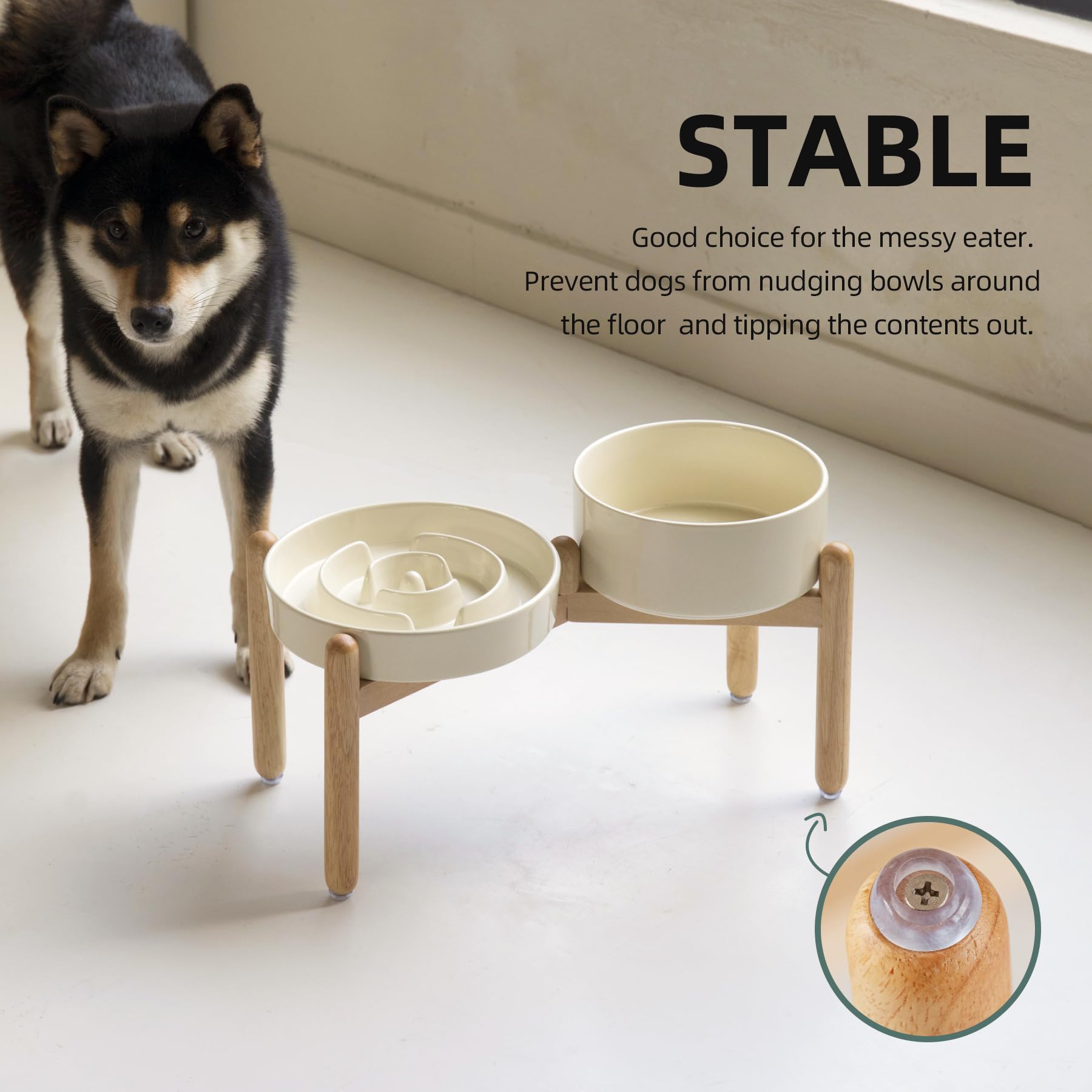 Havniva Ceramic Raised Slow Feeder Dog Bowl Set, Elevated Bowl Set