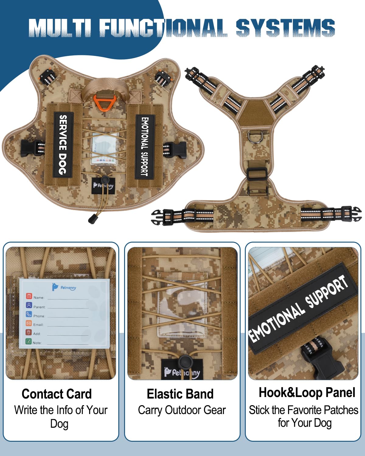 PETNANNY Tactical Dog Harness Reflective with ID Card,Service Dog Vest