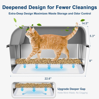 8" Deep Stainless Steel Sifting Litter Box for Pine Pellets, Box