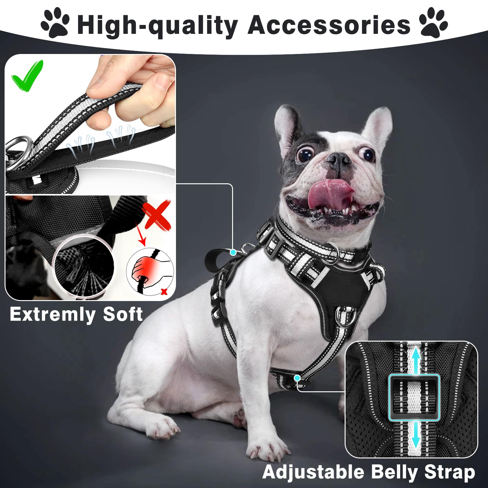WINSEE Pet Harness Collar and Leash Set, Reflective Dog Harness Collar