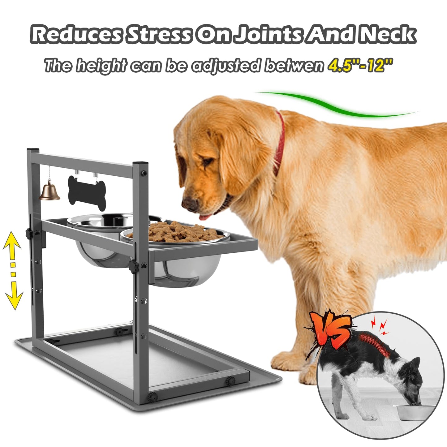 SHAINFUN Raised Dog Bowl Stand with Two Stainless Steel Food Bowl