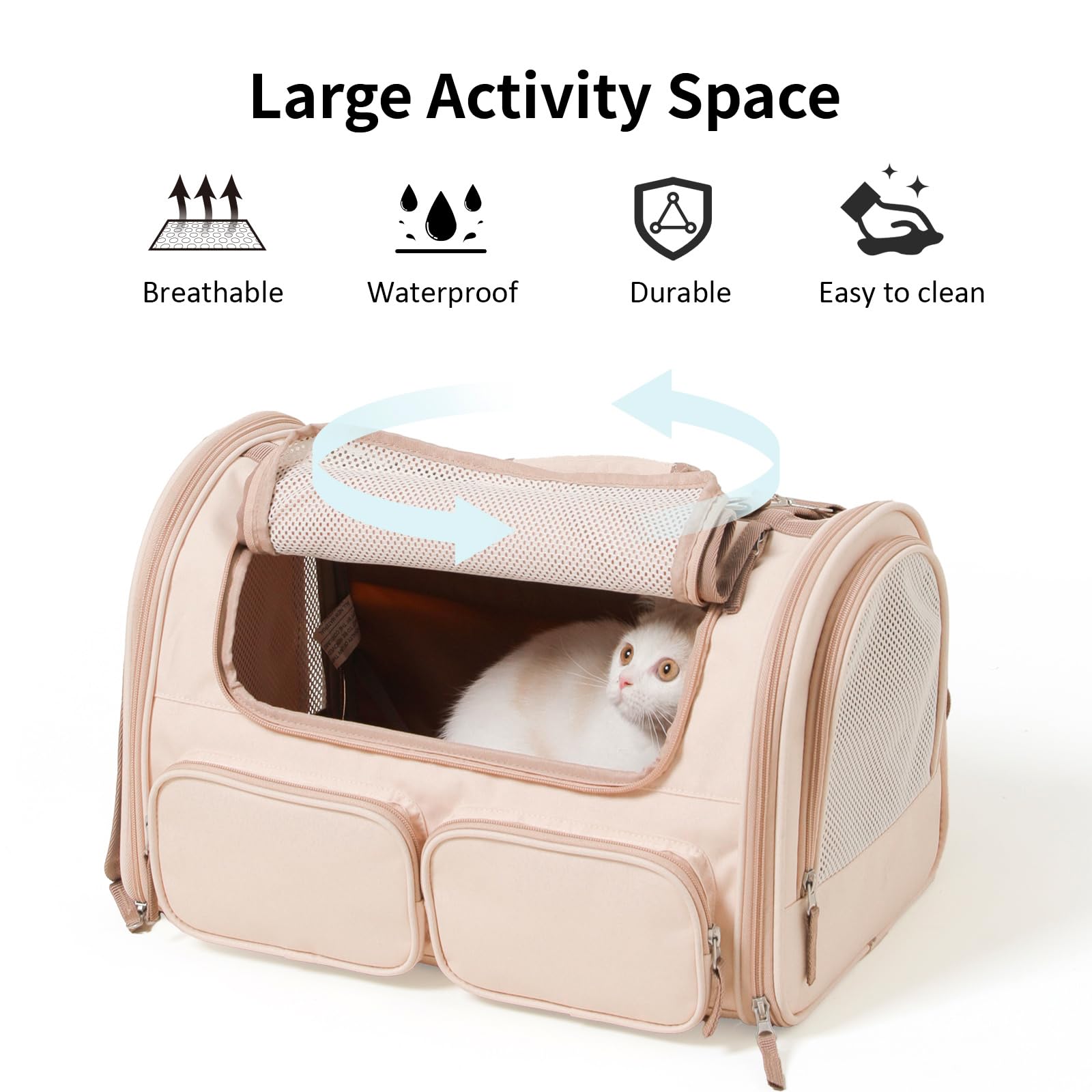 FUKUMARU Cat Carrier, 4 Mesh Windows Small Dog Carrier, 4 Storage Bag