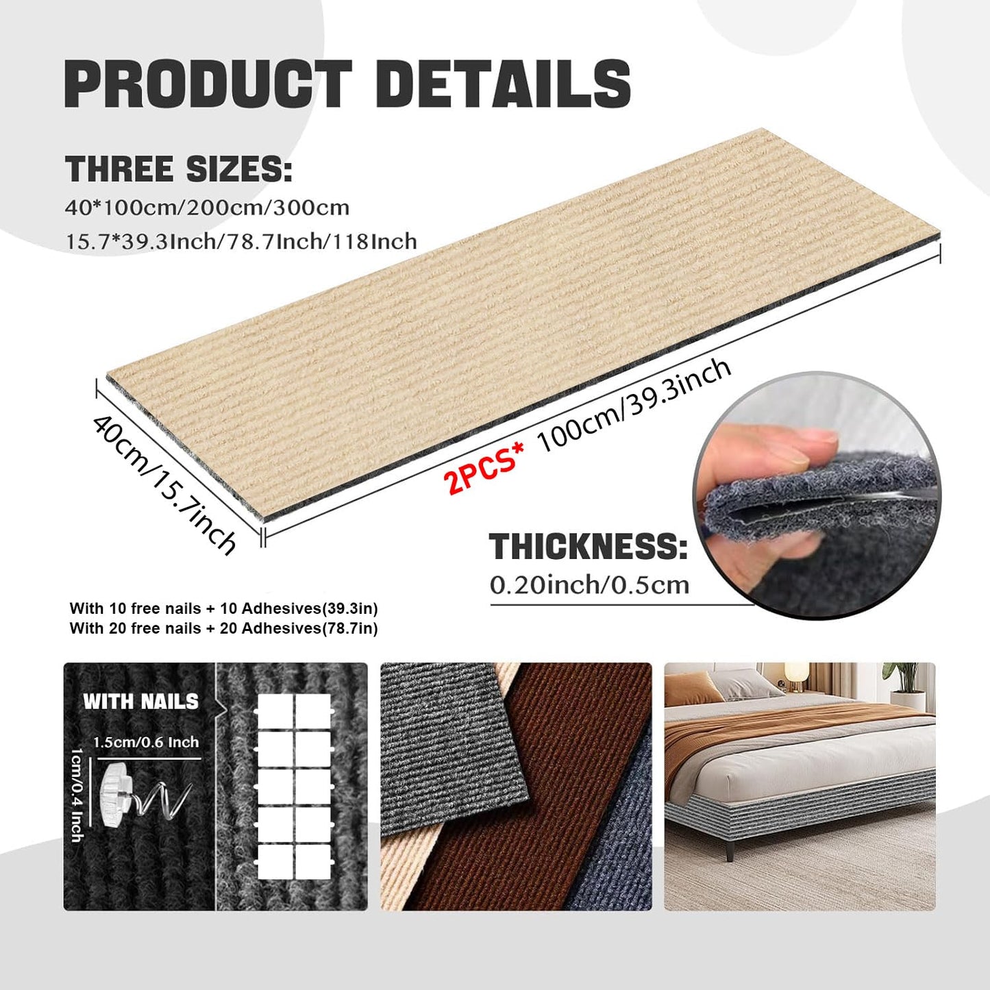 Cat Scratching Carpet Mat, Self-Adhesive Trimmable Cat Climbing Post
