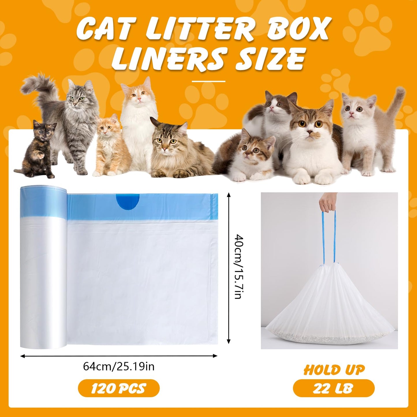 120 Pack Cat Litter Bags Compatible with Litter Robot 4/5/3, Self Box