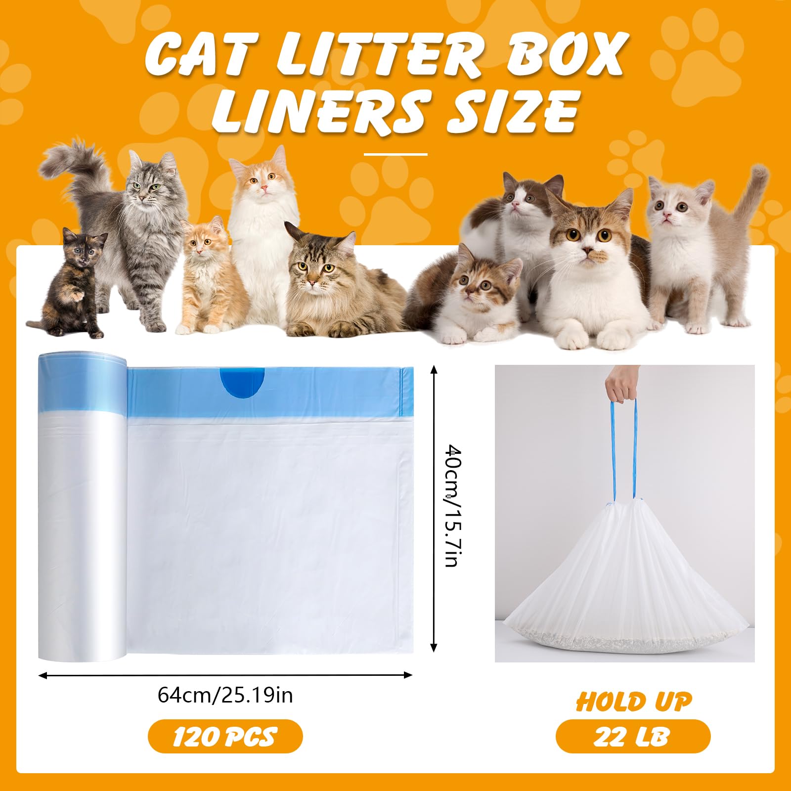 120 Pack Cat Litter Bags Compatible with Litter Robot 4/5/3, Self Box