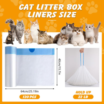 120 Pack Cat Litter Bags Compatible with Litter Robot 4/5/3, Self Box