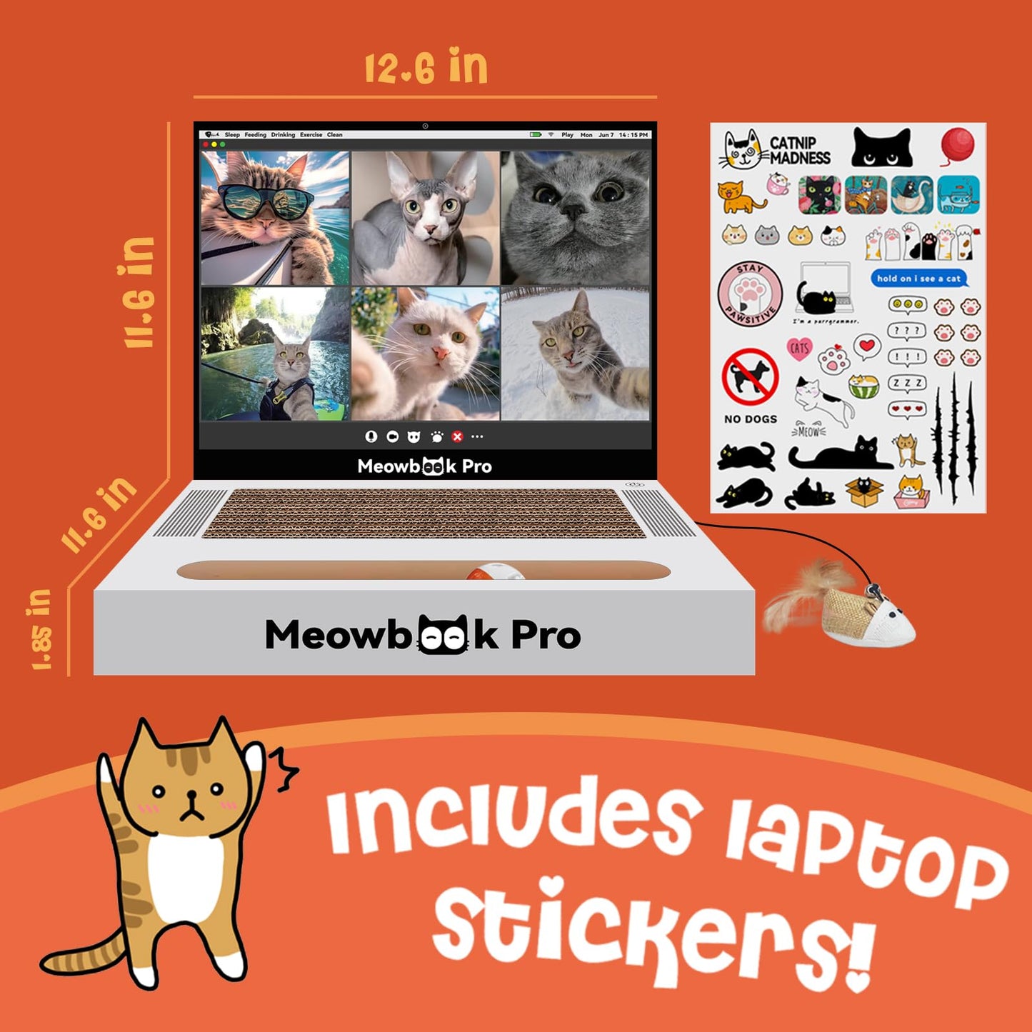 AIWEILUCK 2PCS Cat Scratcher Laptop with 'Mouse' Jingle Ball Pad
