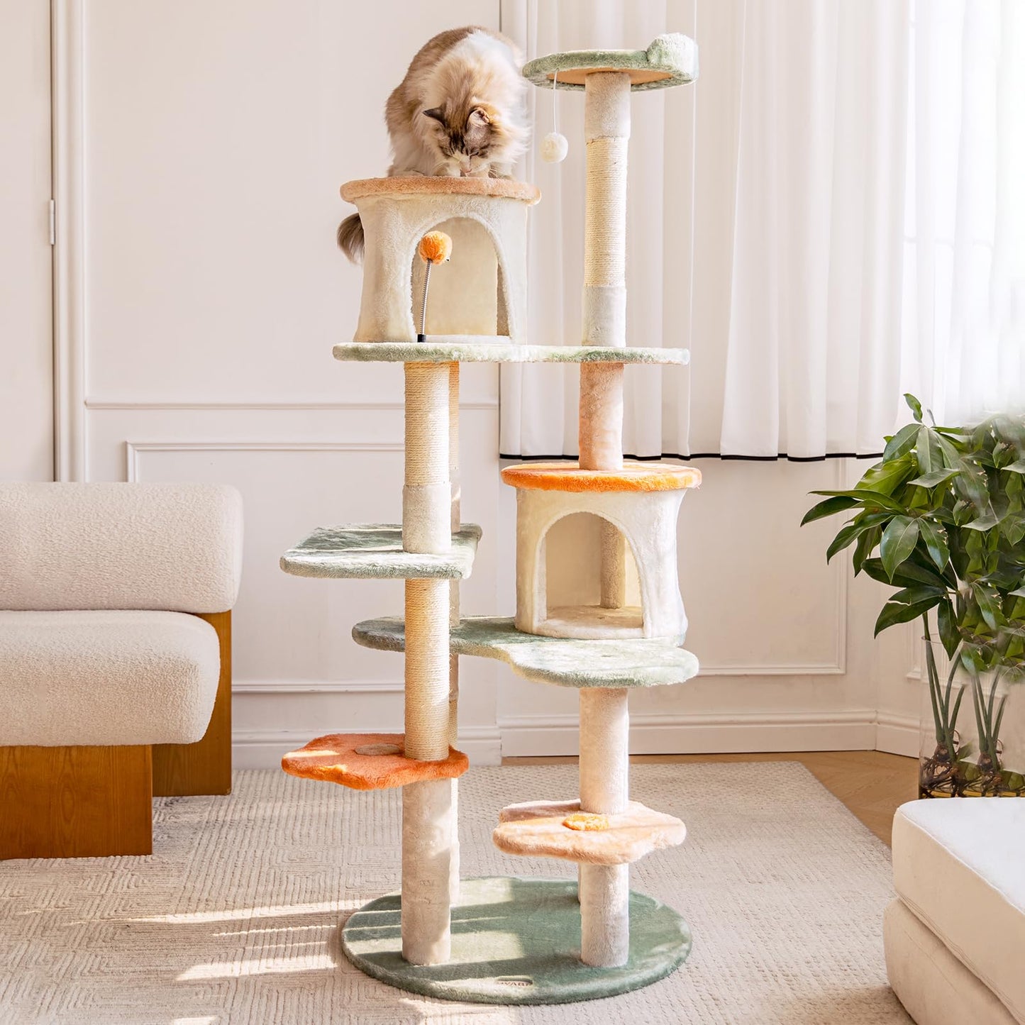 HYABi 63-inch Cat Tree for Large Cats, Multi-Level Flower Tower Balls