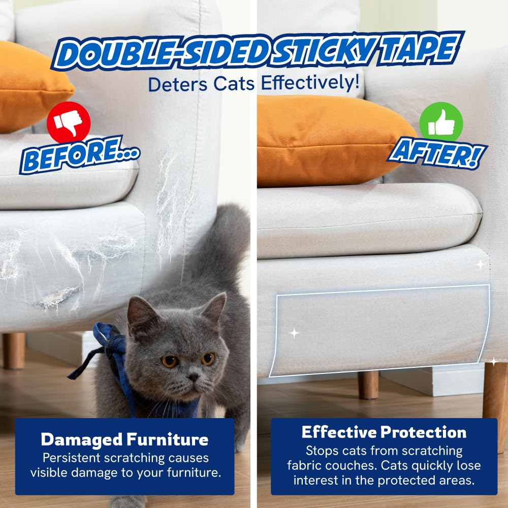 2 Rolls Cat Scratch Furniture Protector Tape Double-Sided Furniture