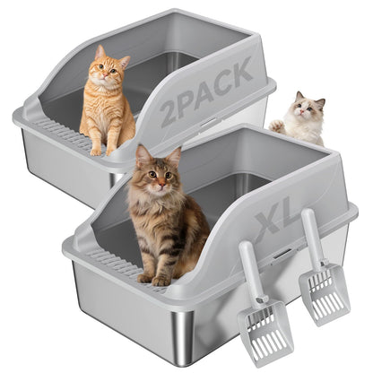 2PACK Stainless Steel Cat Litter Boxes, XL Large Metal Litter Box