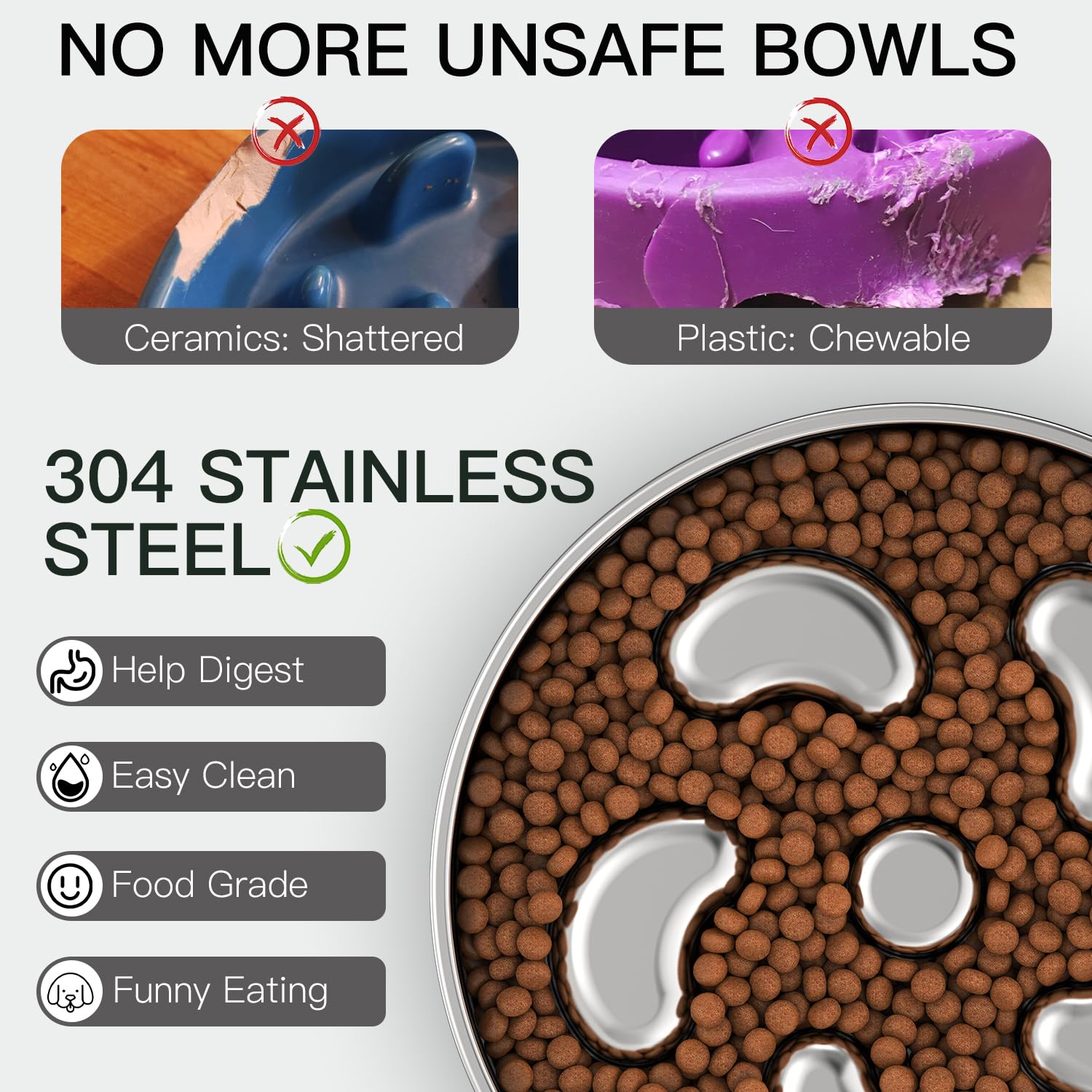 Feedoo Slow Feeder Dog Bowl-2Cups for Medium Breeds, Double Puzzle