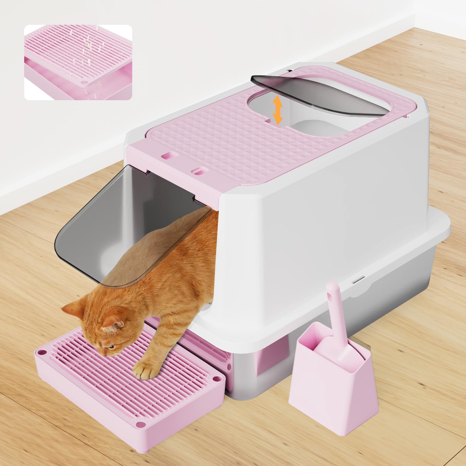 RIZZARI Enclosed Cat Litter Box: Large Top Front Entry Litter