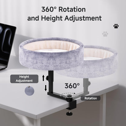 Chumajor Cat Desk Bed 360° Rotating Adjustable, Supports Soft Faux Bed
