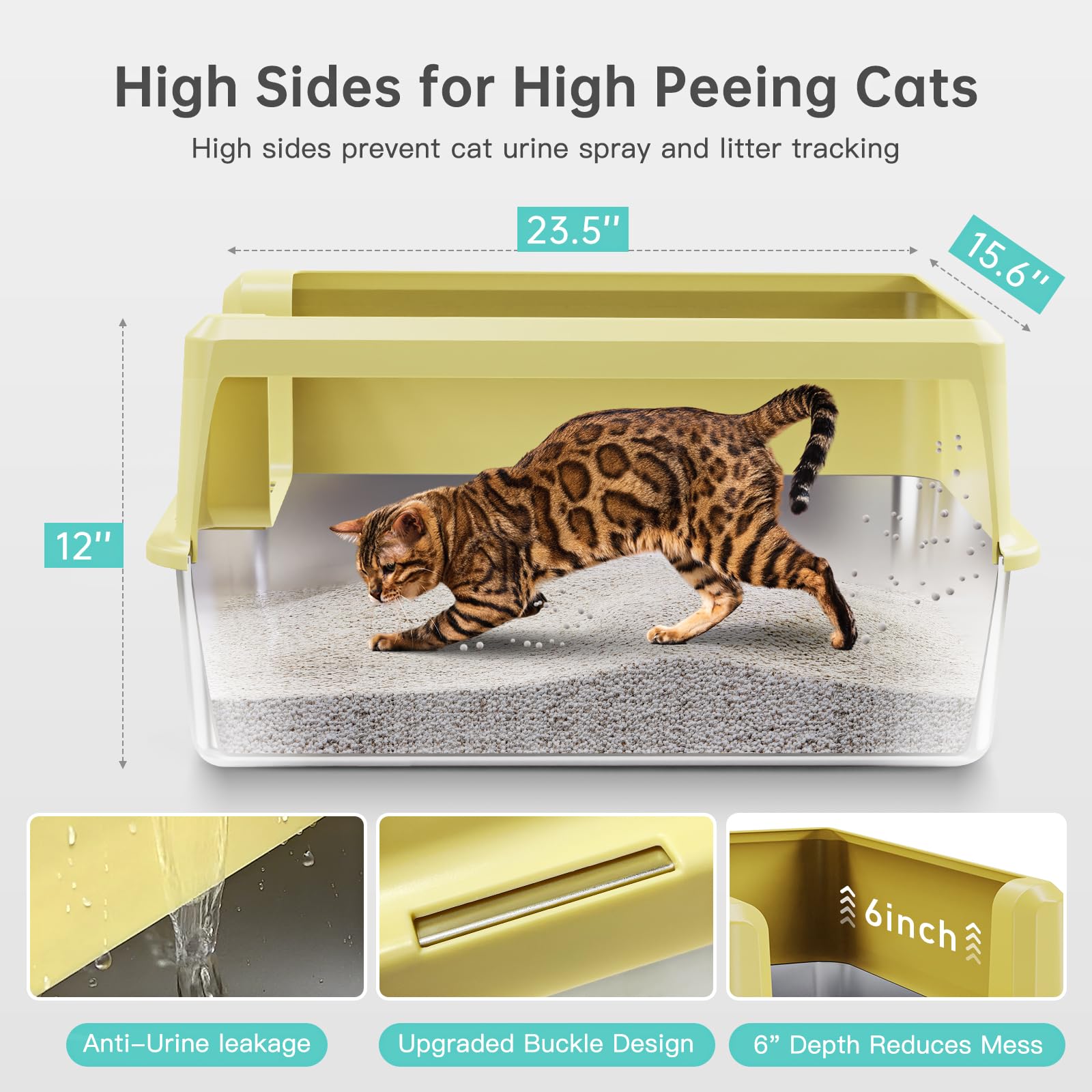 Stainless Steel Litter Box with High Side, XXL Extra Large Cat Litter