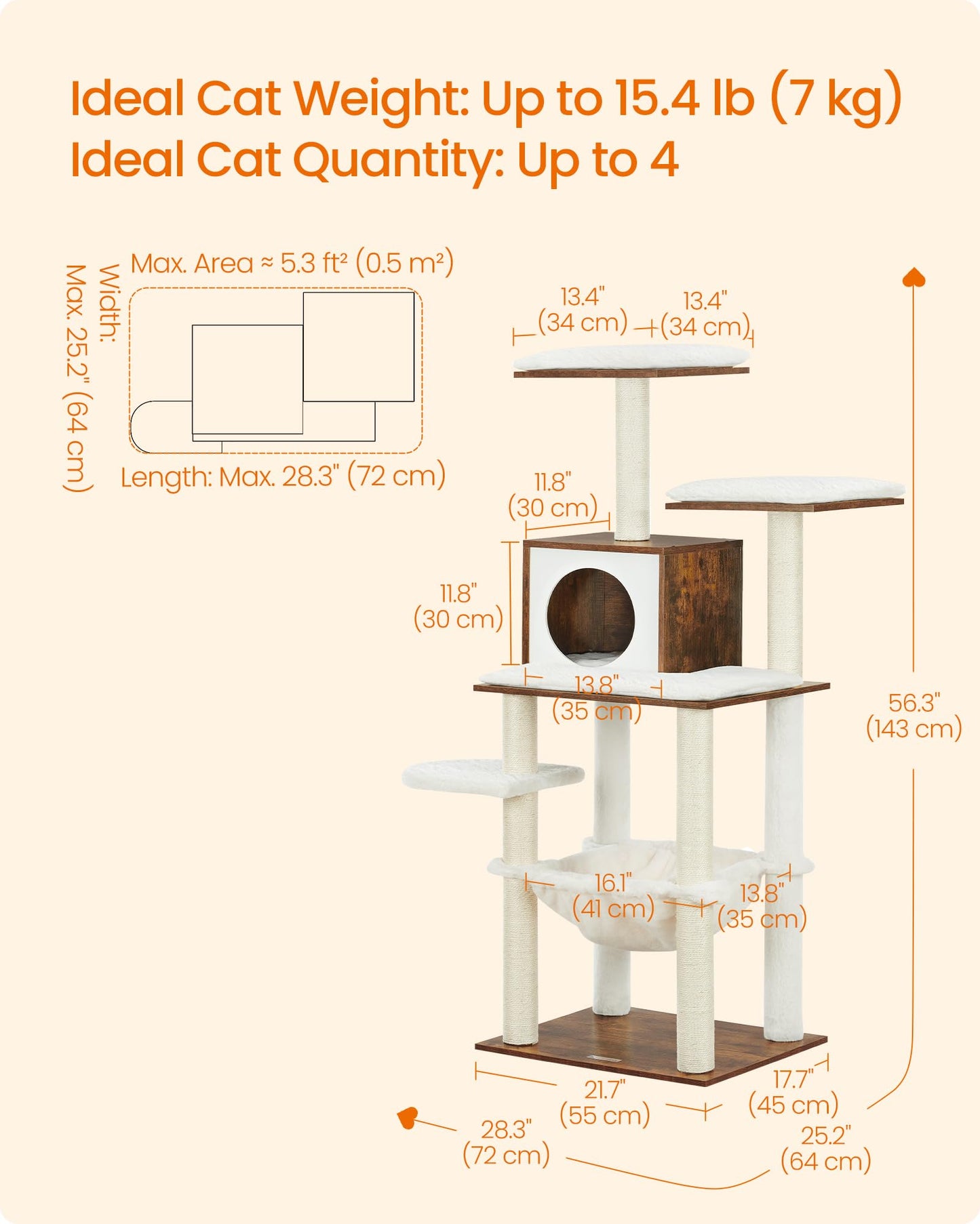 Feandrea Cat Tree, 56.3-Inch Modern Cat Tower, Multi-Level Plush Condo