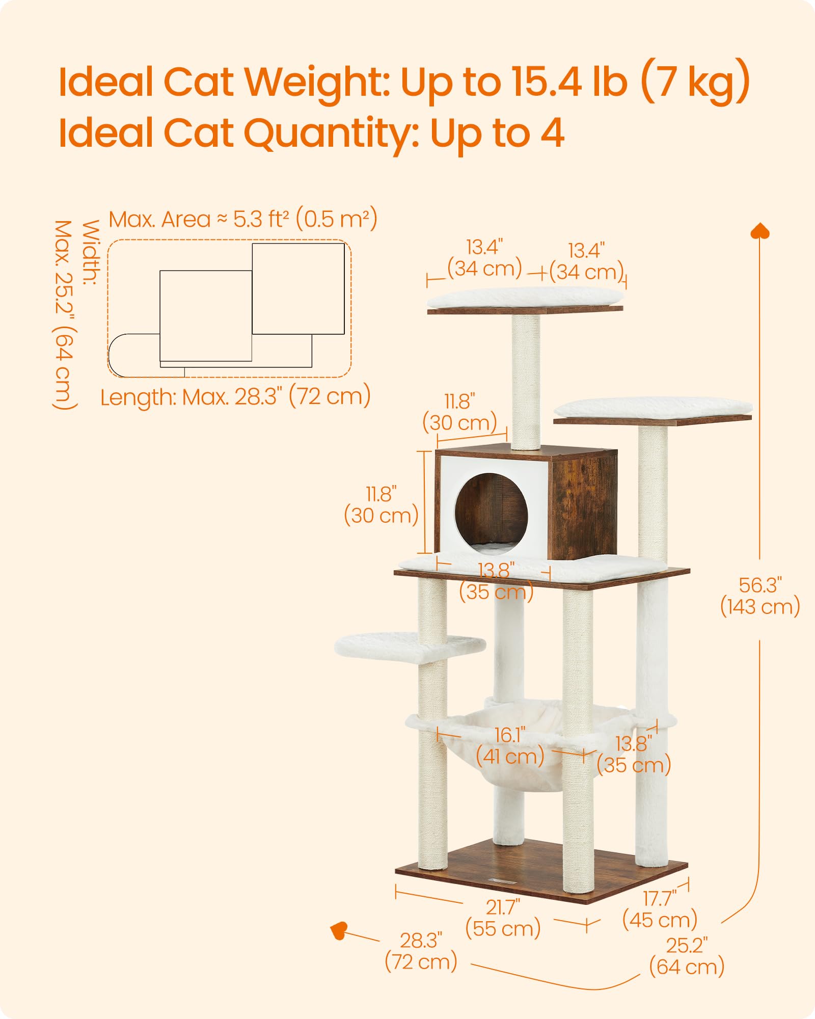 Feandrea Cat Tree, 56.3-Inch Modern Cat Tower, Multi-Level Plush Condo