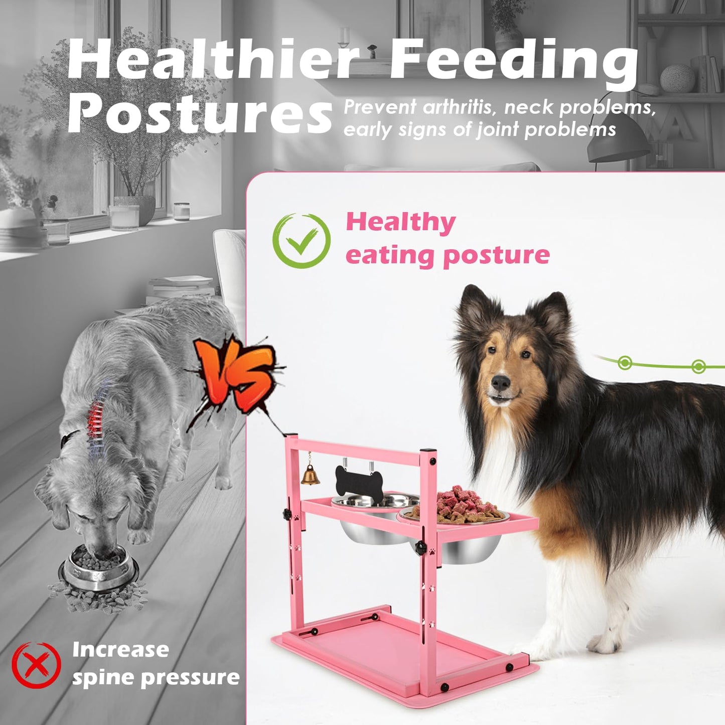 SHAINFUN Elevated Dog Bowl Stand with Two Stainless Steel Food Mat