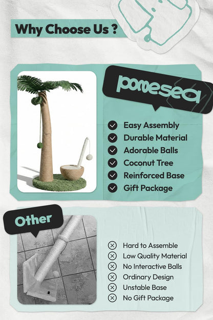 POMESEA 33" Tall Cat Scratching Post, Natural Jute Cat Scratcher Ball
