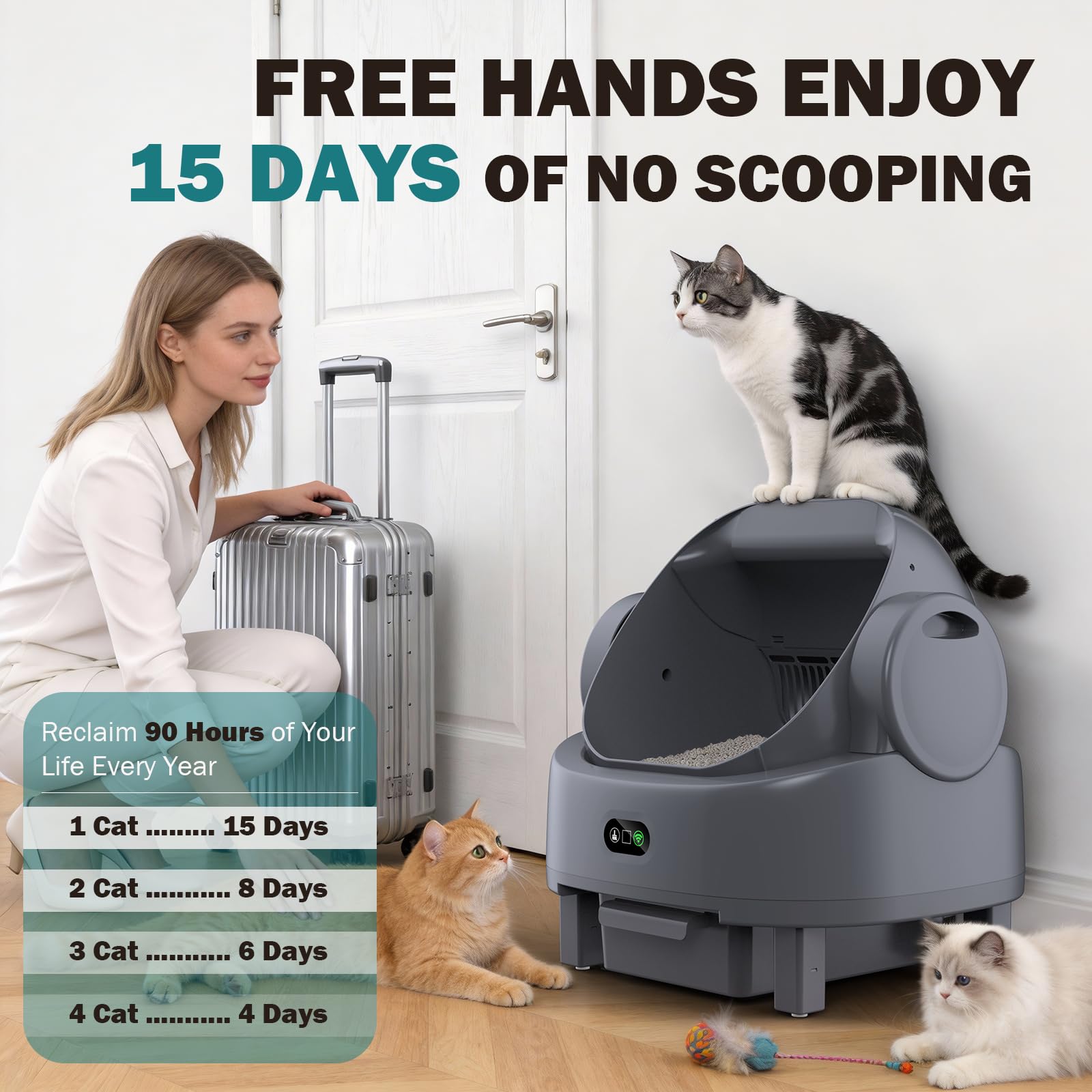 Automatic Litter Box, Open Top Large Self Cleaning Cat Litter Box