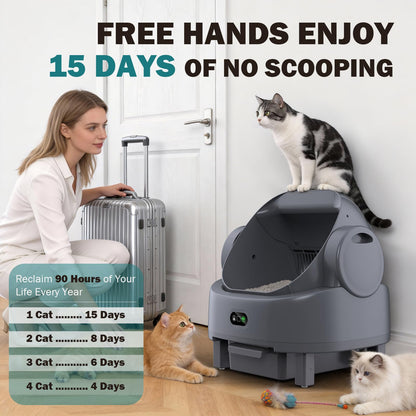 Automatic Litter Box, Open Top Large Self Cleaning Cat Litter Box