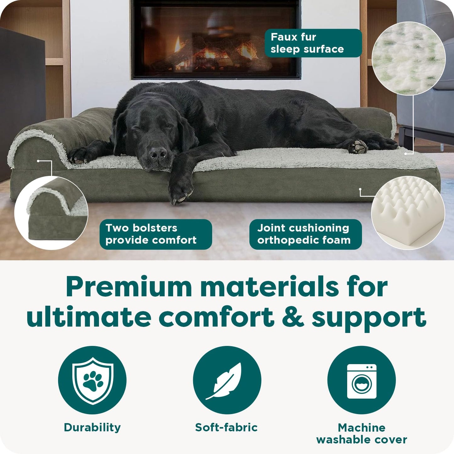 FurHaven Orthopedic Dog Bed for Large Dogs, L-Shaped Chaise Mattress