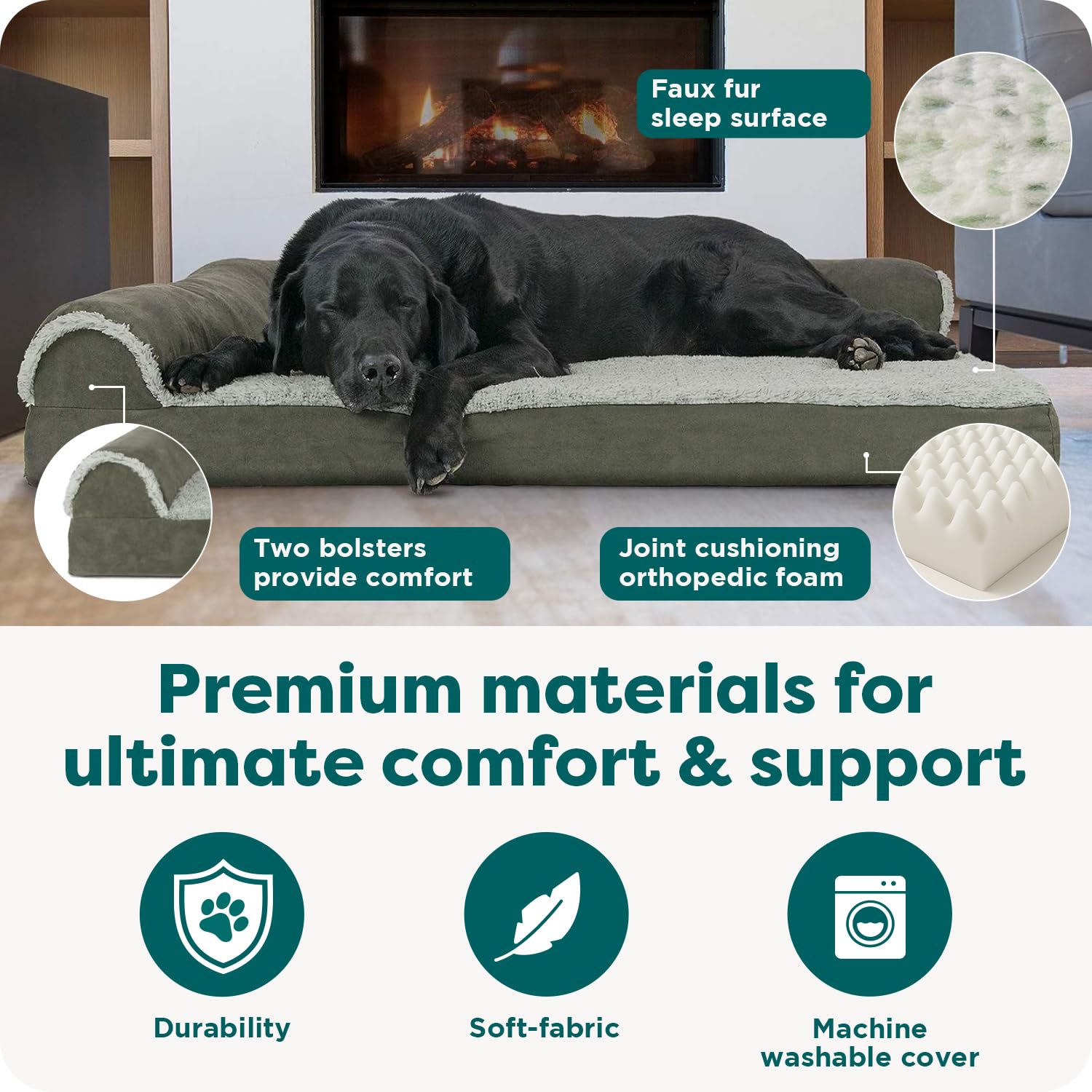 FurHaven Orthopedic Dog Bed for Large Dogs, L-Shaped Chaise Mattress